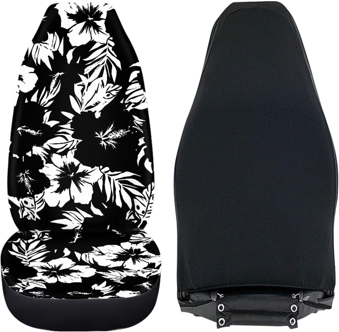 Black Hibiscus Front Seat Covers for Cars Soft Captain Chair Seat Cover Premium Polyester Seat Covers Car Interior Accessories Compatible with SUV,Sedan