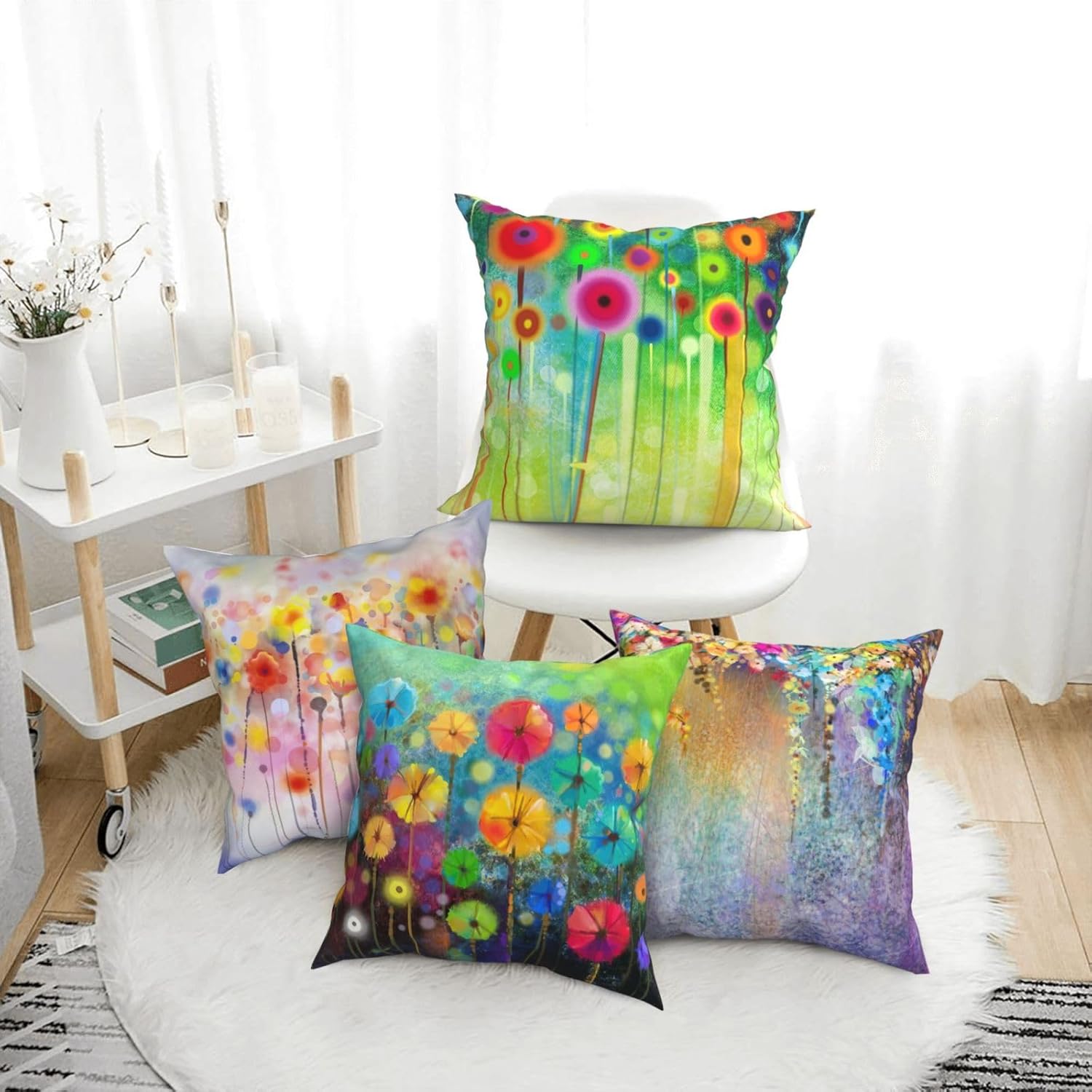 Abstract Floral Pillow Covers 18x18 Set of 4 Colorful Bright Spring Summer Natural Throw Pillow Case Cushion Case Wild Flowers Pillowcases for Room Decoration Farmhouse Couch - Image 2