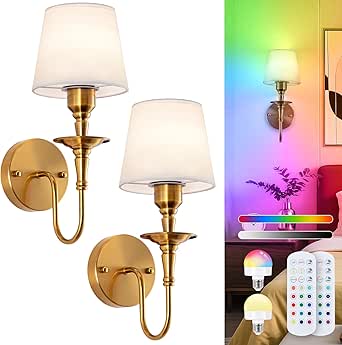 EIDISUNY Vintage Sconces Set of 2, Wireless Wall Lamp with RGB