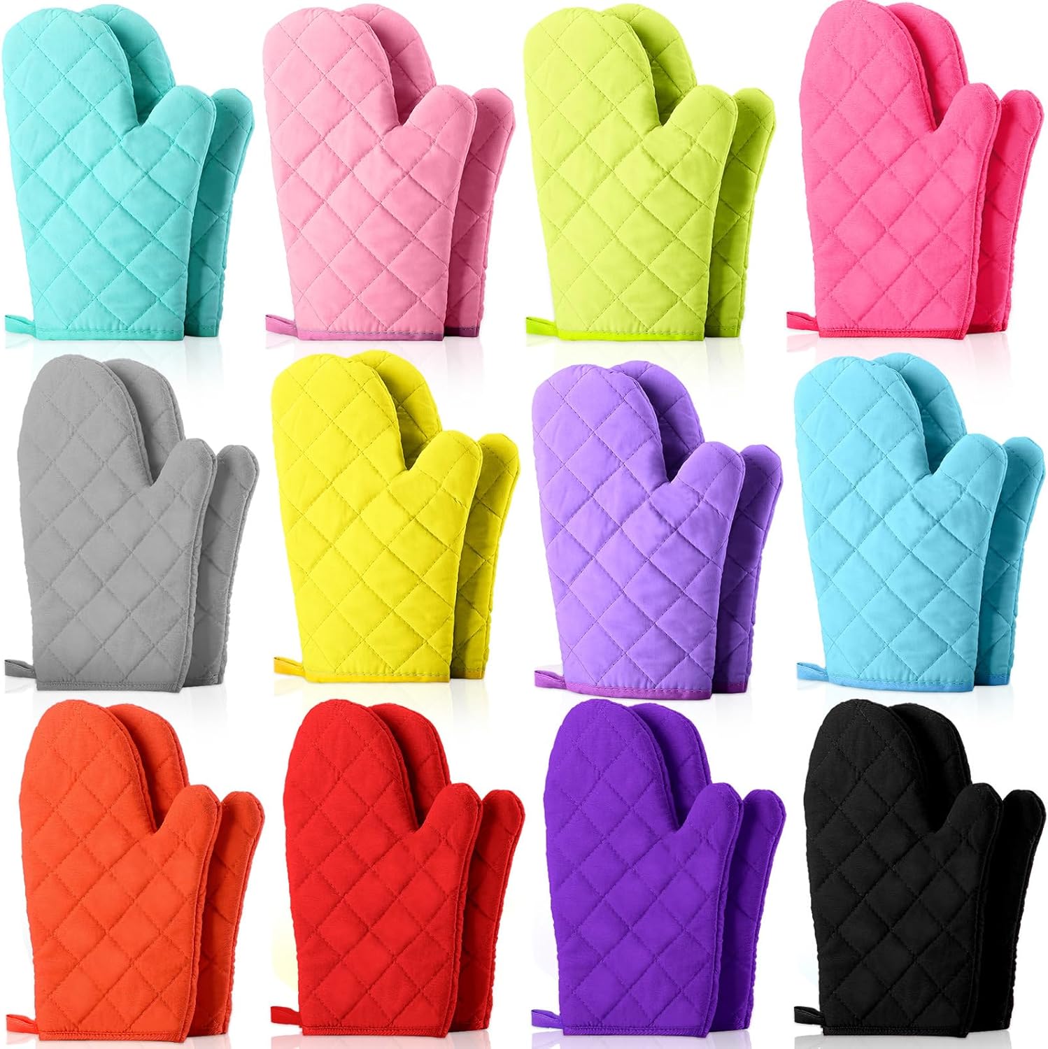 Tanlade 12 paires de mitaines de cuisine, gants de cuisine résistants à la chaleur, moufles matelassées douces, souples, fiables et solides, gants de cuisson pour four de cuisine, 10,63 pouces