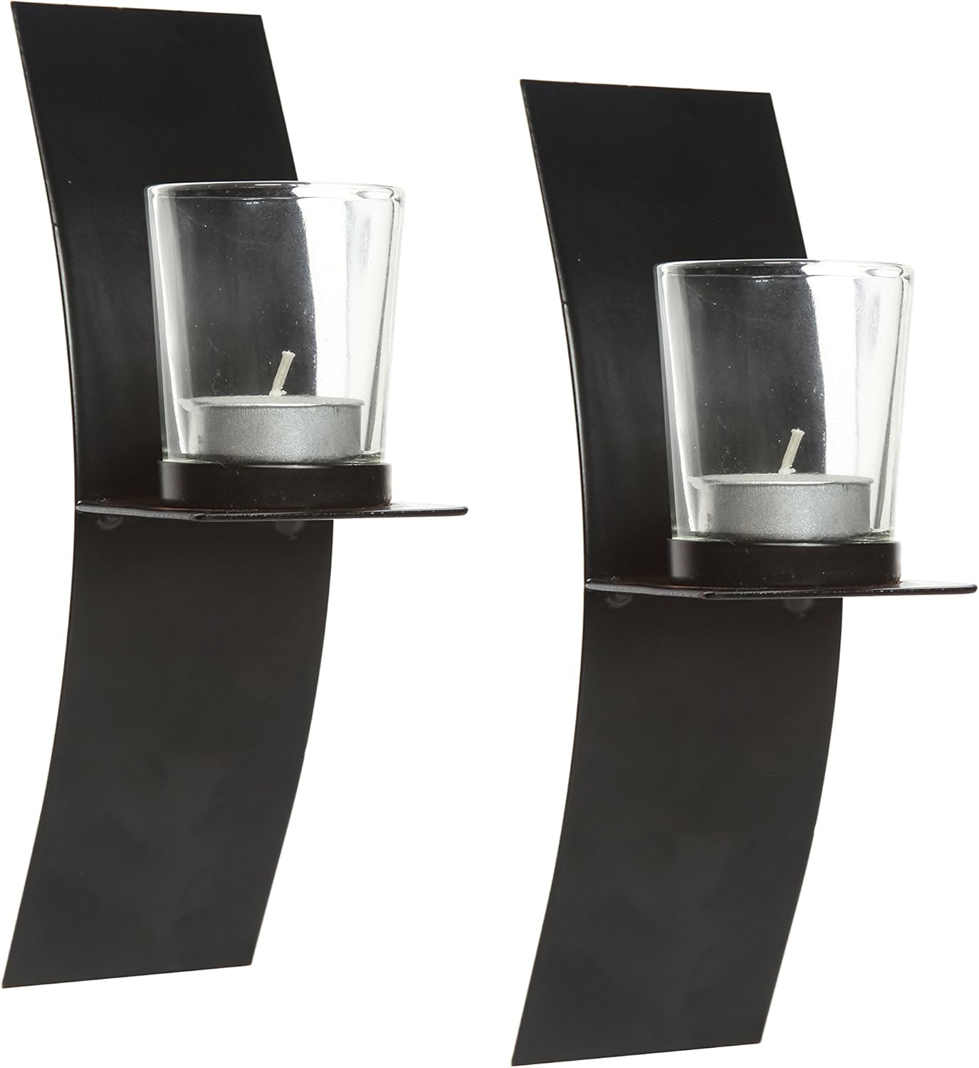 Hosley Set of 2 Tabletop Iron Eiffel Tower 15" Tall Set of 2 Modern Art Large Brown Wall Sconces with Clear Glass Tea Light Candle Holders 9 Inches Classic Design Hand Made by Artisans Great