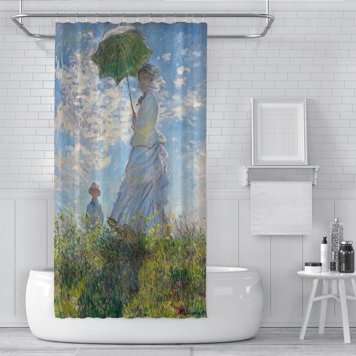 Famose tende doccia in stampa dipinta per il bagno 180x220cm | Tenda doccia in tessuto impermeabile lavabile con motivo donna e parasole, decorazione hotel di lusso