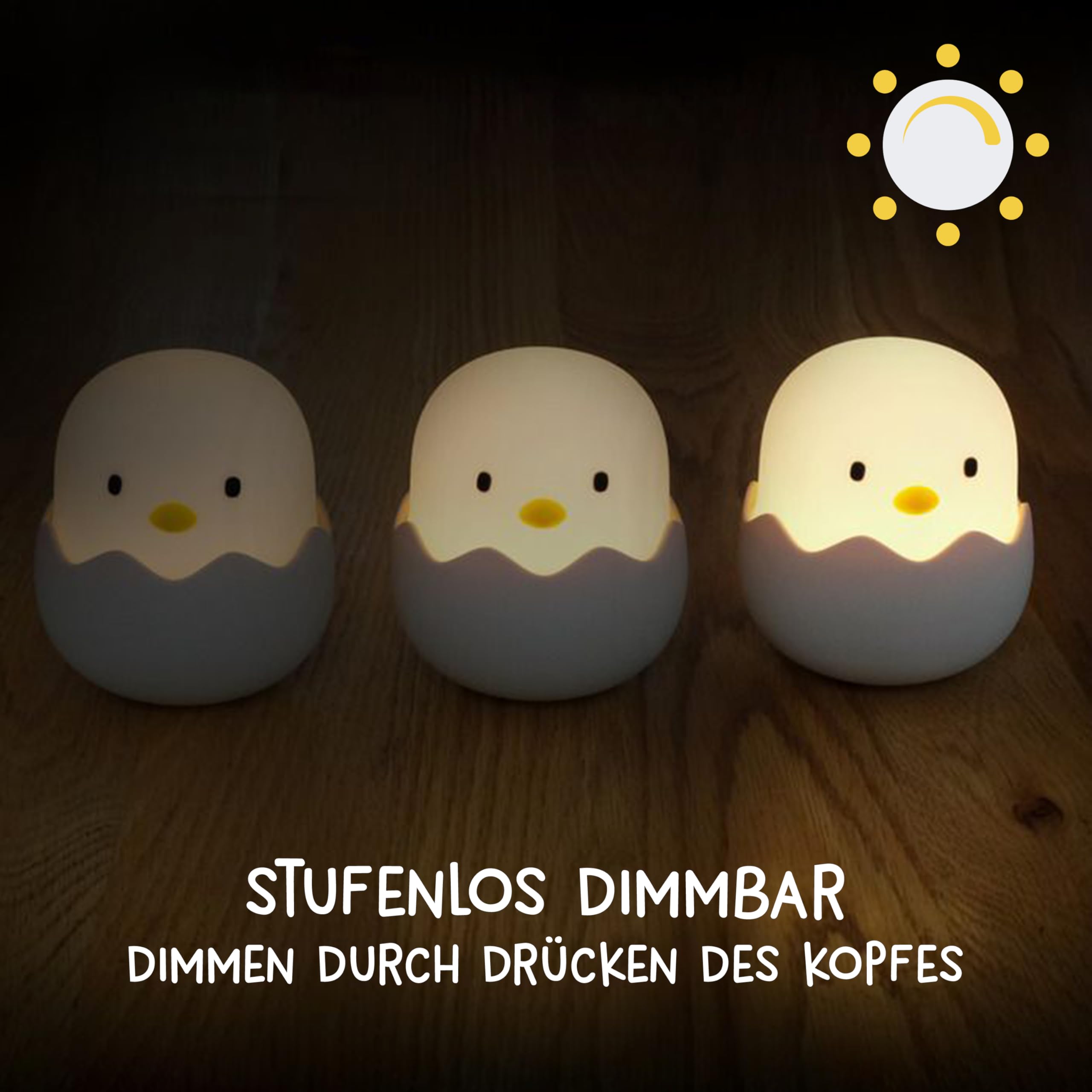 MegaLight LED Nachtlicht Kinder | Nachtlicht Baby ohne verschluckbare Kleinteile | Stilllicht dimmbar Touch | Nachtlampe USB Aufladung | Eggy Egg