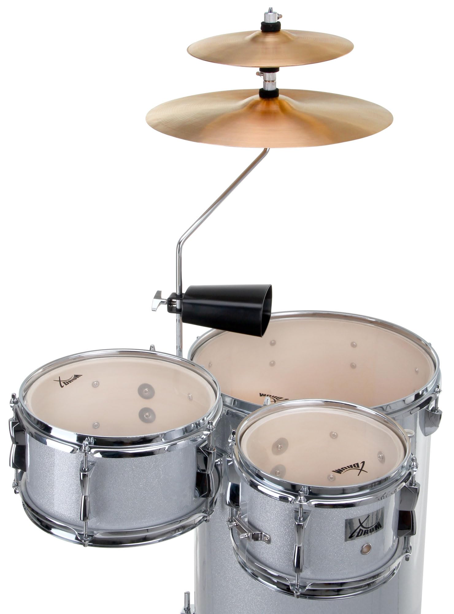XDrum Club Drumset Cocktail Schlagzeug (inkl. Becken, Cowbell, Drumsticks und Stimmschlüssel) Silver Sparkle