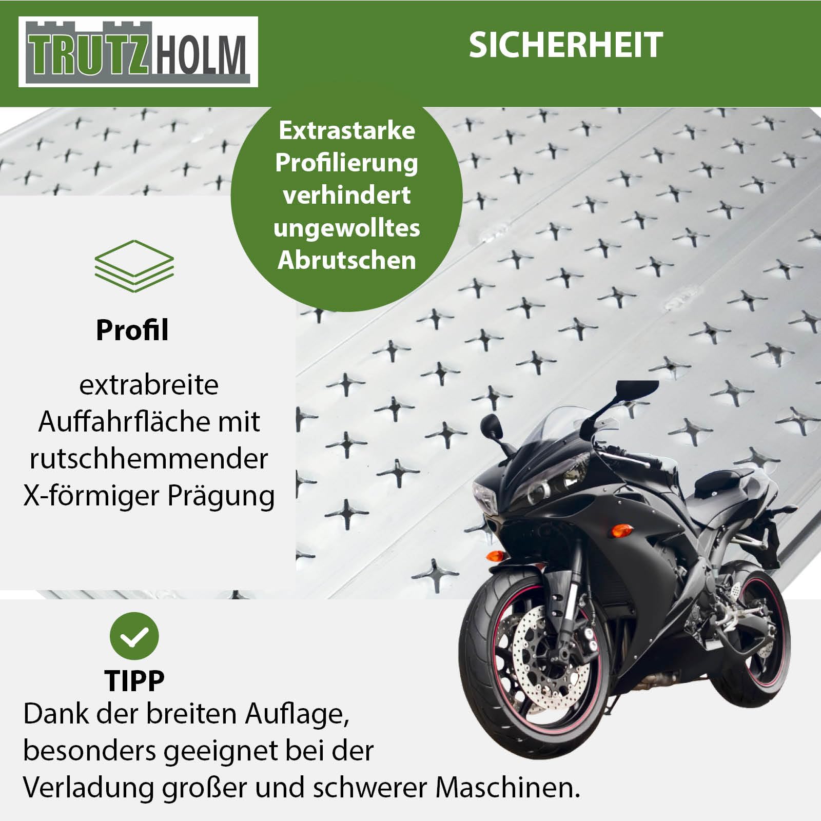 TRUTZHOLM 1 x Auffahrrampe extrabreit 70 cm klappbar 213 cm Länge 400 Kg Traglast Alu Rampe Verladerampe Eventrampe