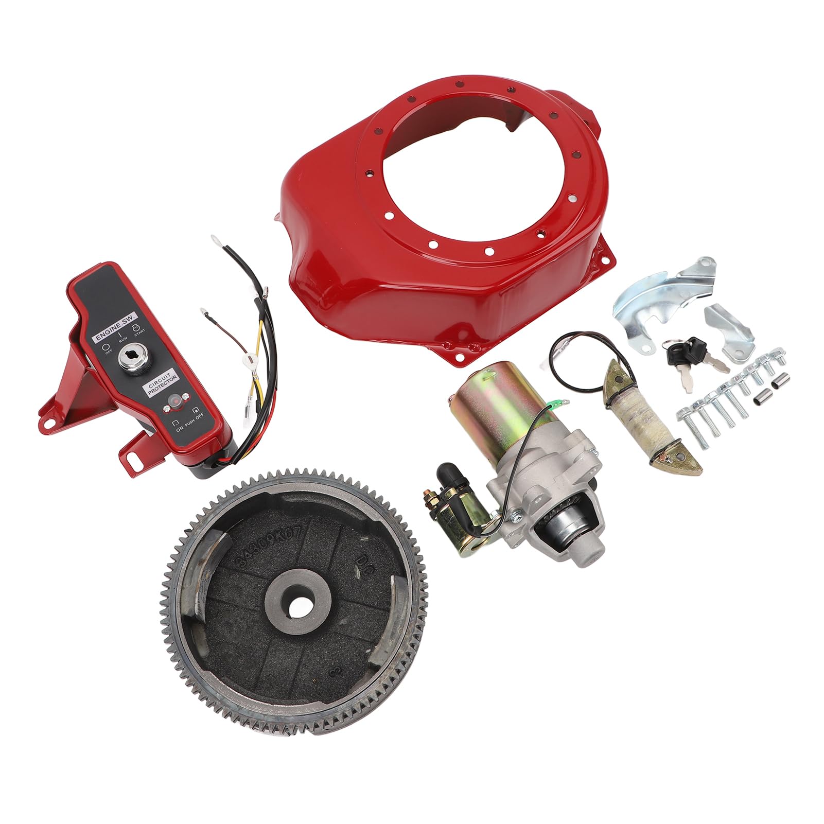 Kit de Arranque Eléctrico para Motores GX160 GX200 de 4 Tiempos, Interruptor de Arranque, Cubierta del Volante de Encendido del Motor de Arranque, Metal ABS, Varios