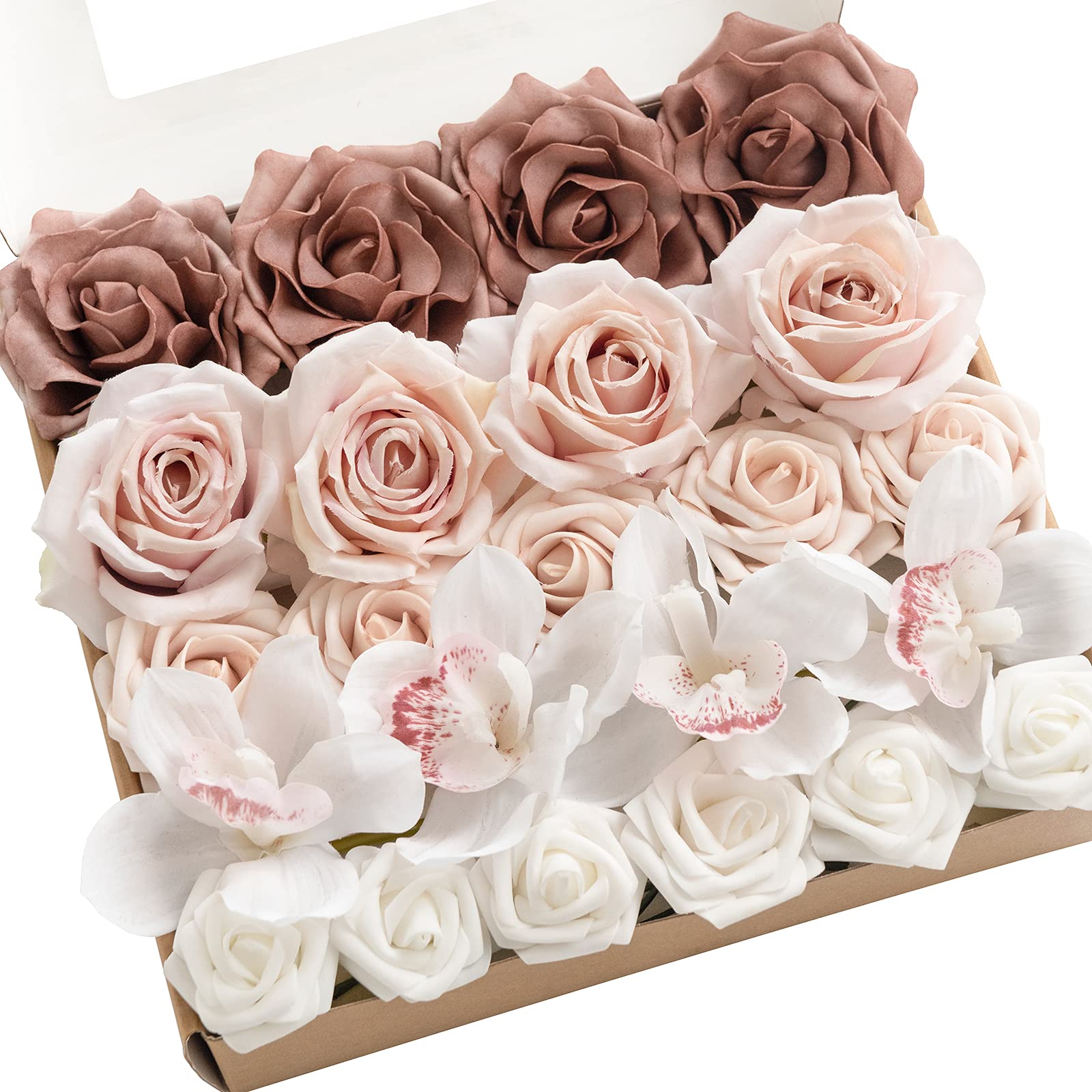 Amazon Com Ling S Moment 人造花盒組diy 婚禮花束中心擺設派對嬰兒淋浴家居裝飾優雅塵土飛揚玫瑰 居家與廚房
