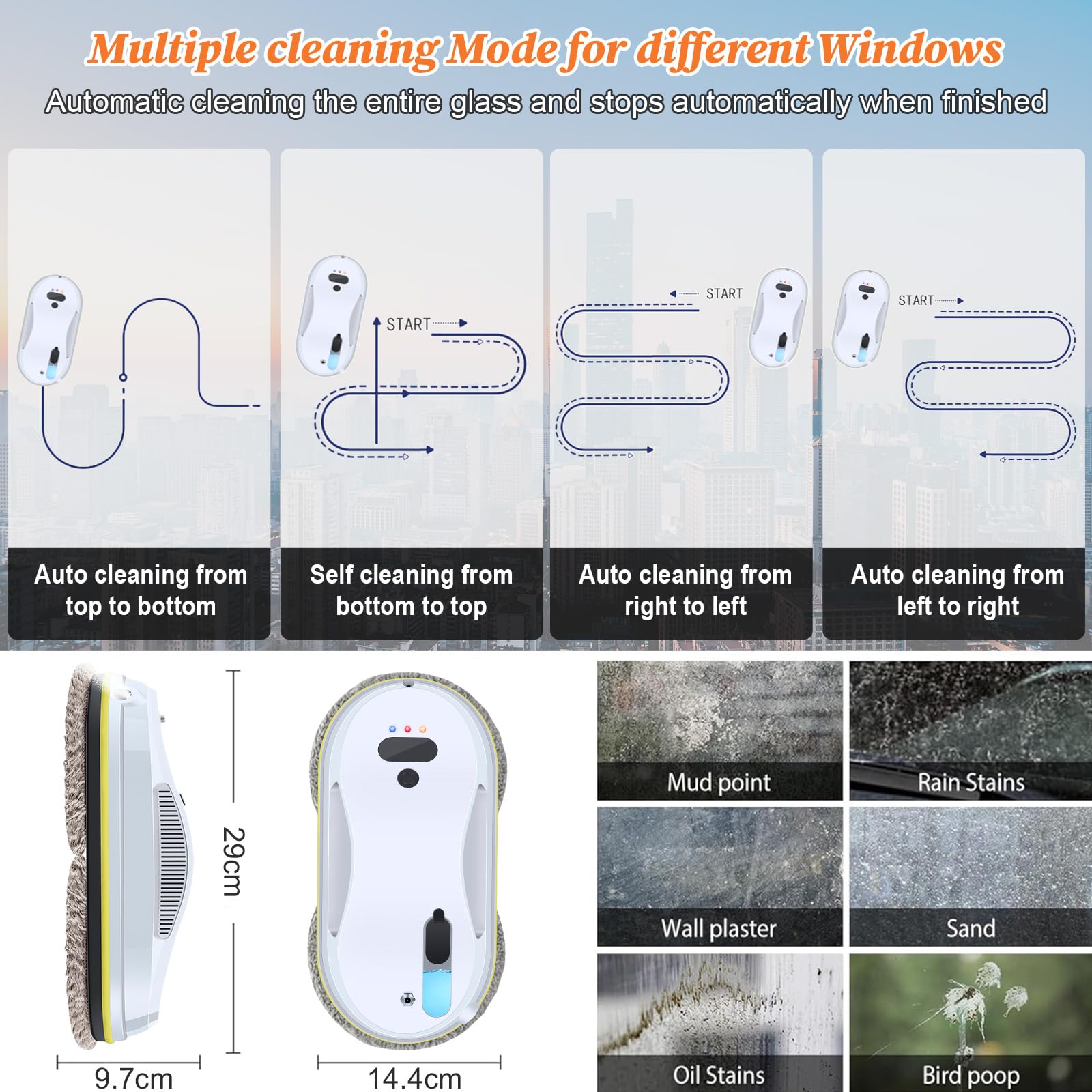 Window Cleaner Robot with Water Spray Window Cleaning Robot Window Cleaner with Automatic Water Spray Glass Cleaning Robot 5600Pa Sunction Power for Windows/Tiles/Class Door (White) — view 2