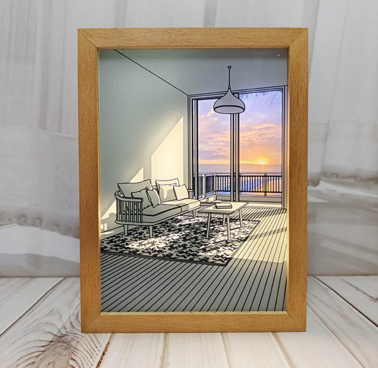 Lighting Painting Frame Adjustable 3-Color Acrylic Shadow Box Light LED Glowing Photo Frame Wall Art Decor Night Light Home Decoration For Room Kitchen Desktop Office And Birthday Gift. (Room)