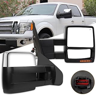 ITOPUP Towing Mirrors Fit for 2004-2015 for Ford for F-150 Pickup Truck Tow Mirrors with Power Control Heated Turn Signal Light Chrome Metallic Finish 1 Pair of Mirrors Left Side and Right Side