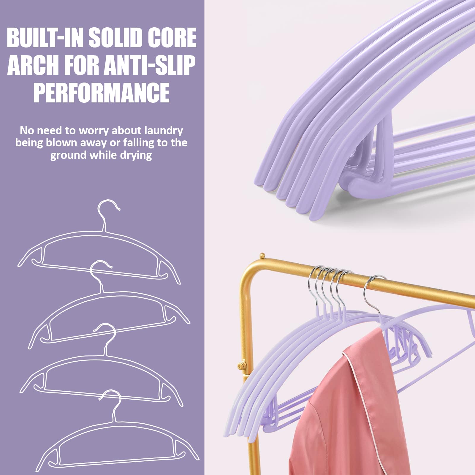 Confezione da 10 grucce appendiabiti senza spalline, larghe 42 cm, resistenti, in metallo, per armadio, rivestimento in PVC, per maglioni, abiti, giacche, pantaloni, camicie