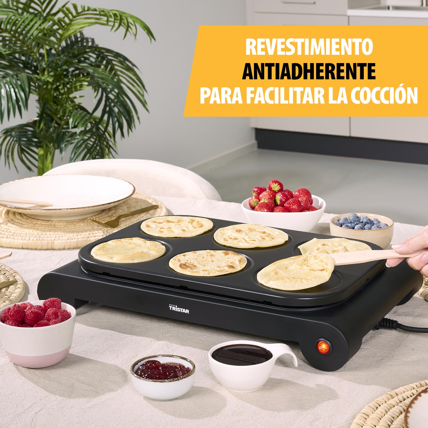 Tristar Set wok para 6 personas con sartenes de colores – Parrilla eléctrica multifunción con moldes para pancakes, revestimiento antiadherente, ideal para cenas familiares y reuniones sociales