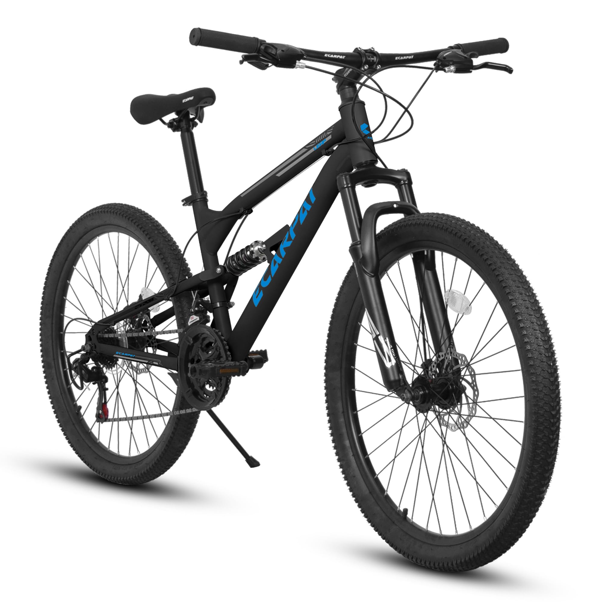 Mountain Bike 24 26 27.5 Inch, Dual Full Suspension Mens Womens Bike, 21 Speeds Dual Disc Brake Carbon Steel Bike, Boys Mens Mountain Bike for School Work Summer Camping, Birthday Gift Choice
