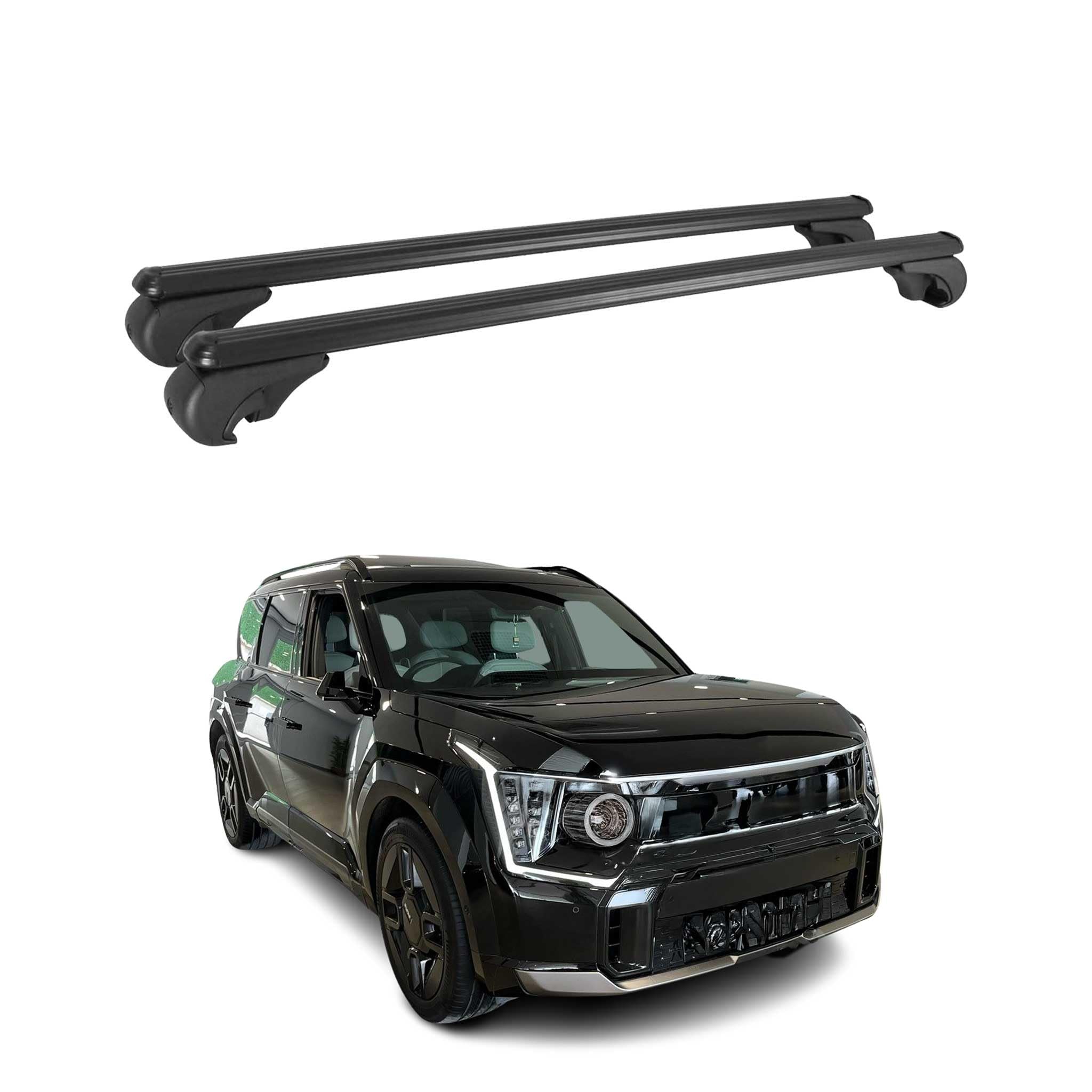 Barres De Toit Pour Kia EV9 GT-Line 2023-2025 - 2 Barres Aluminium Noir, Pour Rails Surélevés, Aérodynamiques