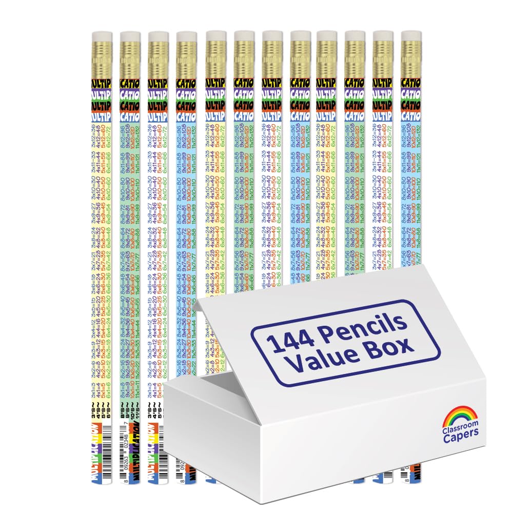 Classroom Capers Bulk Value Box 144 x Multiplication Tables Pencils. Class Gift/Reward/Present, Value Box
