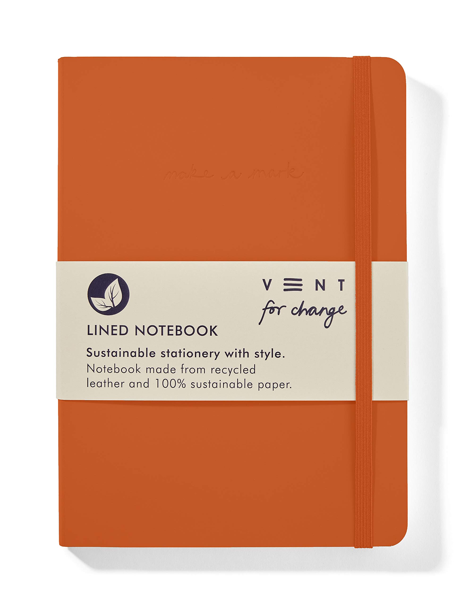VENT for Change - Make a Mark Range Classic Design Eco Friendly Recycled Leather A5 Notebook with Lined Paper | Lined Notebook/Notepad | Lined Journal, Great As A Gift – Burnt Orange