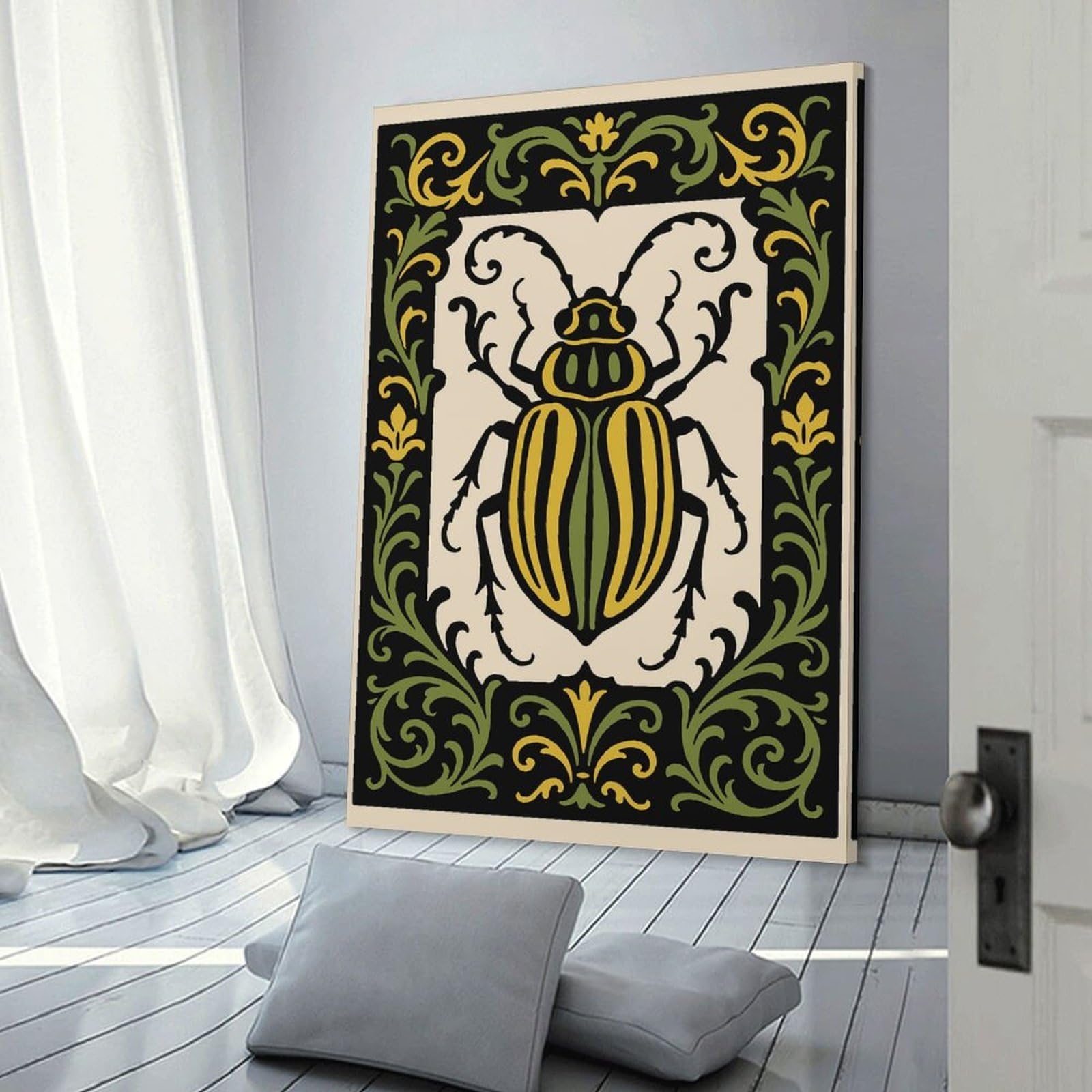 Junmoney Stylized Beetle with Floral Border Decorative Wall Artwork 20x30inch(50x75cm), for Living Room, Bedroom, Office Or Hallway, Decorative Artwork with Broad Appeal