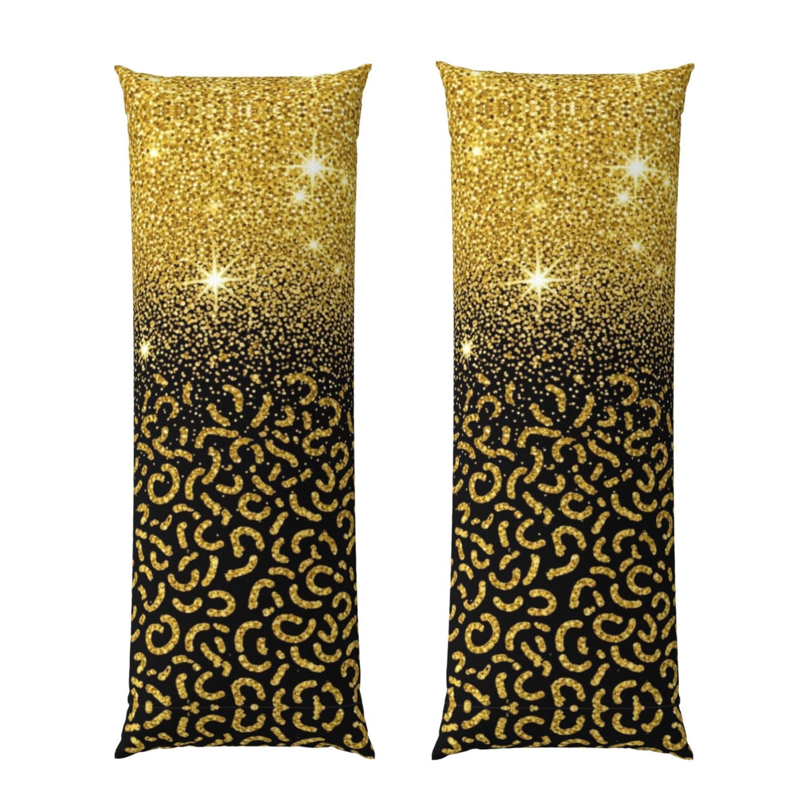 Body Pillow Protector Cover 20x60 Black Gold Glitter Cheetah Leopard Print, Soft Microfiber Pillowcase with Zipper, Wrinkle Shrinkage Resistant, for Bed Couch Sleeping