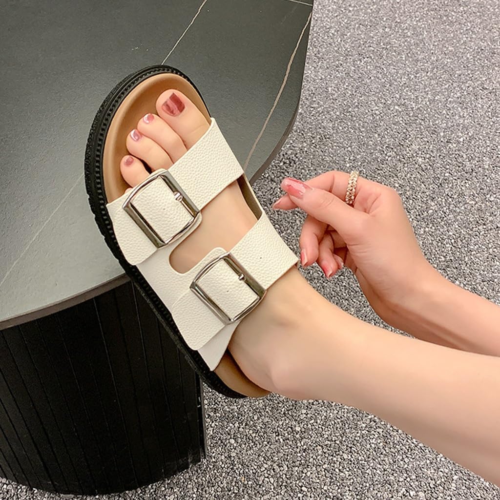 Zapatillas Mujer Sandalias con Plataforma y Soporte para el Arco con Punta Abierta, Sandalias de Playa con Hebilla Ajustable, Chanclas Ligeras y Ultra Acolchadas para Mujer(Caqui,37 EU)