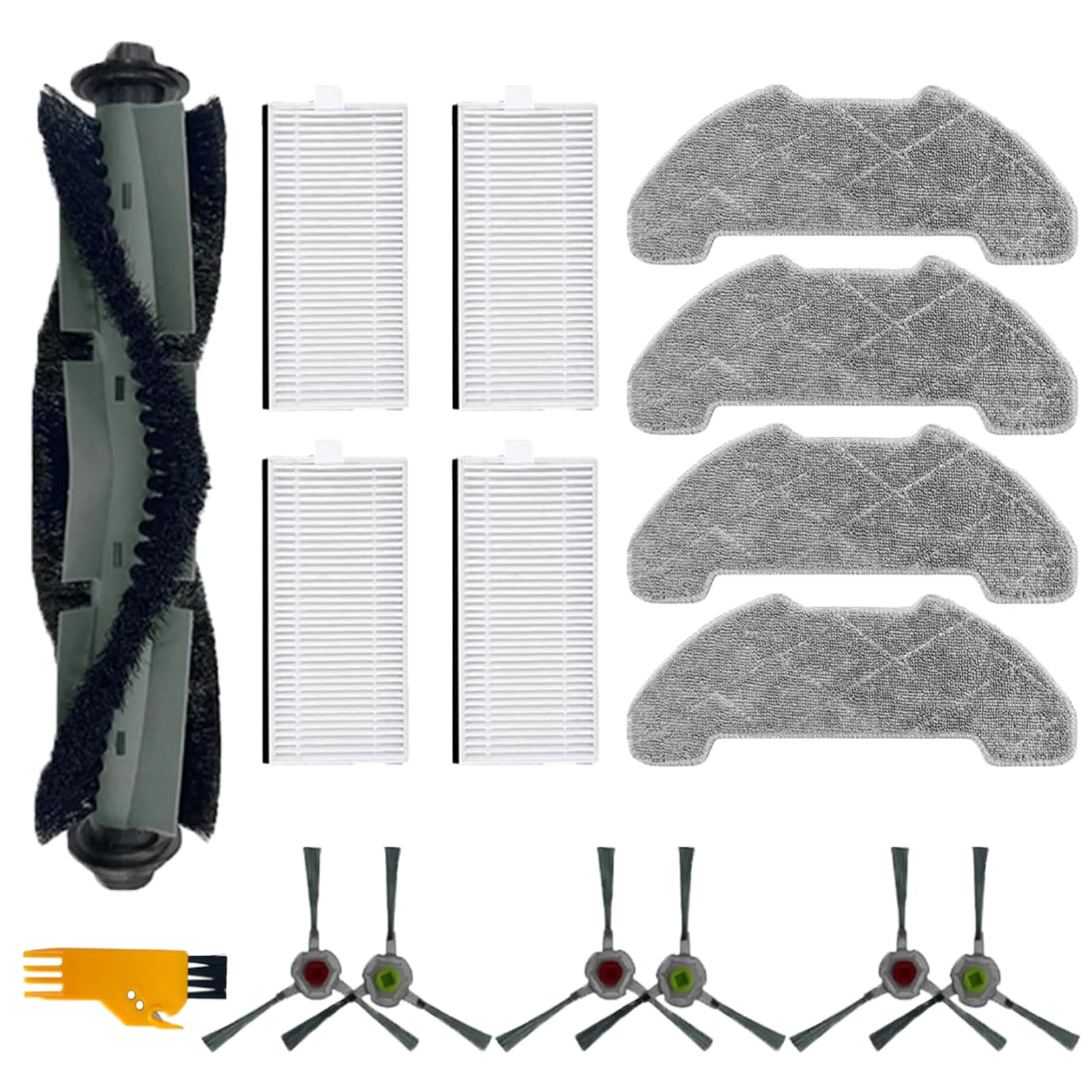 Frexusuent 16 Pcs Replacement Part Kit for Airrobo P30 Vacuum Cleaner, 1 Main Brush, 4 Filters, 34 Mop Pads, 6 Side Brushes Accessories Attachments