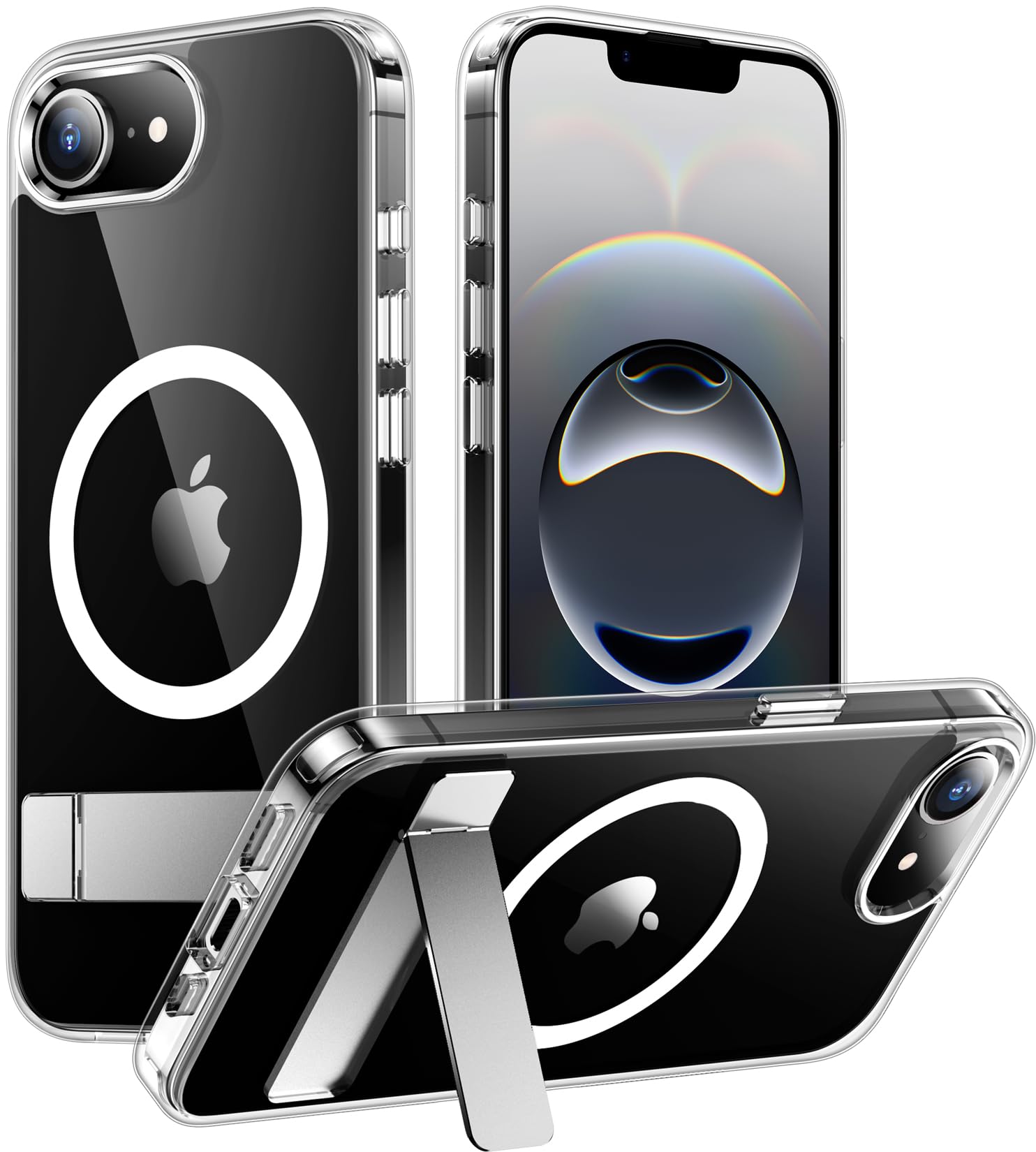 Temdan Magnetic Compatible with iPhone 17e Case &amp; iPhone 16e Case,[Built-in Invisible Kickstand][Compatible with MagSafe][Military Grade Shockproof] Slim Thin Clear Phone Case for iPhone 16e/17e 6.1"