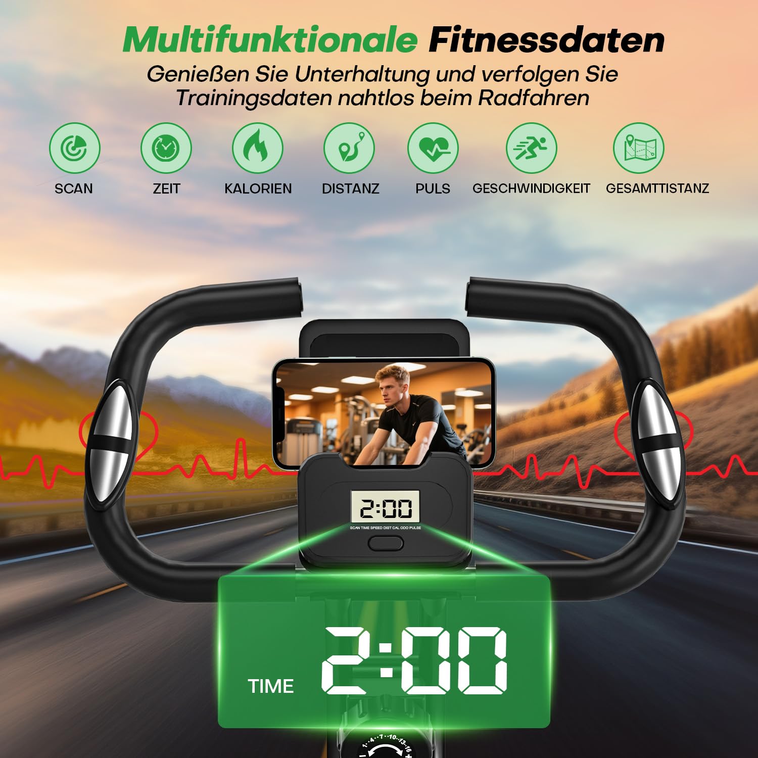 Heimtrainer Fahrrad Klappbar,VANNECT Hometrainer Fahrrad Klappbar,Ergometer Heimtrainer mit 16 Stufen Magnetwiderstand,Herzfrequenzsensor,LCD-Monitor & Komfort-Sitz für Zuhause & Büro,bis 150kg