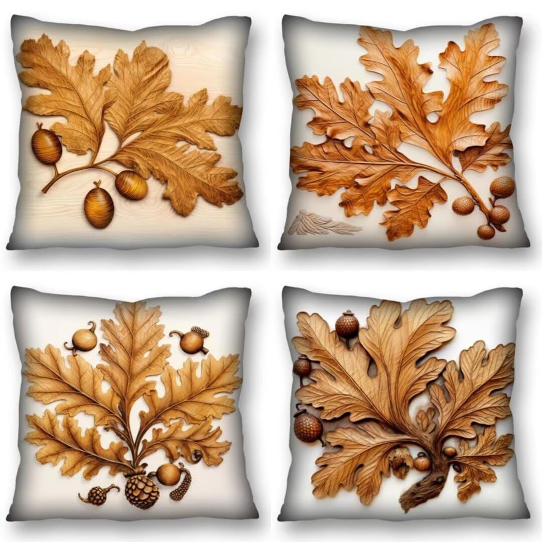 Juego de 4 Fundas de Cojines 70x70 cm Cojines otoño Hojas Funda Cojin Cuadrados de Lino Fundas Cojines Sofá Cojines Decorativos para Salón Sofá Dormitorio Coche Jardín Silla Decoración del Hogar
