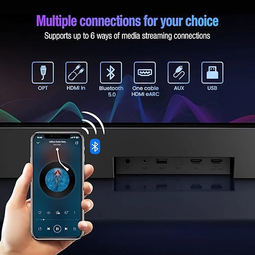 Miniatura 6 de OXS Barra de sonido S5 para TV con HDMI eARC, subwoofer incorporado Dolby Atmos 3.1.2, altavoz central, conexión Bluetooth y multicable, 5