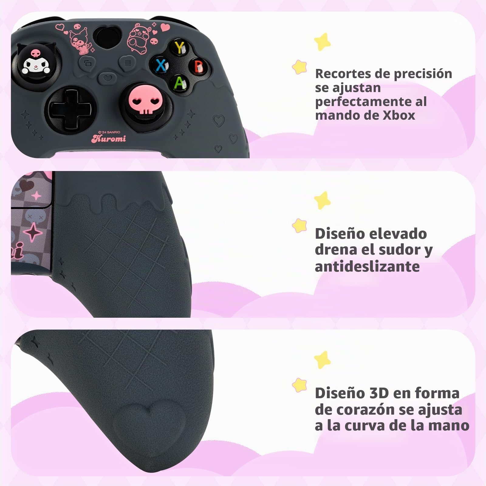 Kuitmor KLM - Funda protectora antideslizante de silicona suave compatible con mando Xbox con 2 tapas de agarre para el pulgar