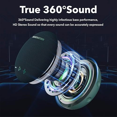 Miniatura 3 de Monster Altavoz Bluetooth, altavoz de ducha IPX8 impermeable, Bluetooth 5.4 con sonido HD fuerte y graves robustos, tiempo de reproducción extra
