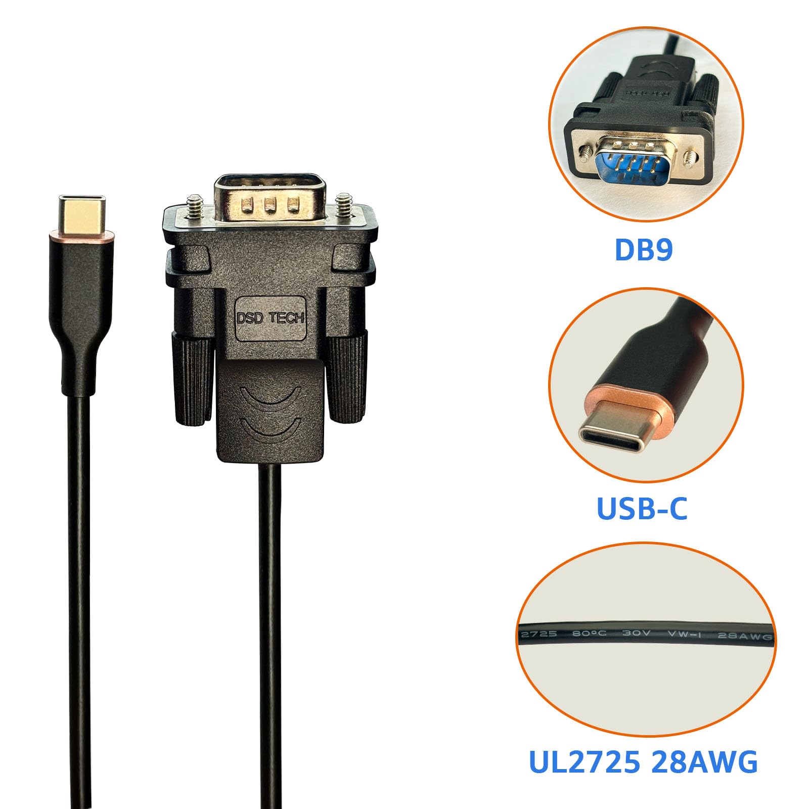 DSD TECH SH-RS232M Cable serie USB-C a RS232 DB9 con chip FTDI para Windows Linux Mac