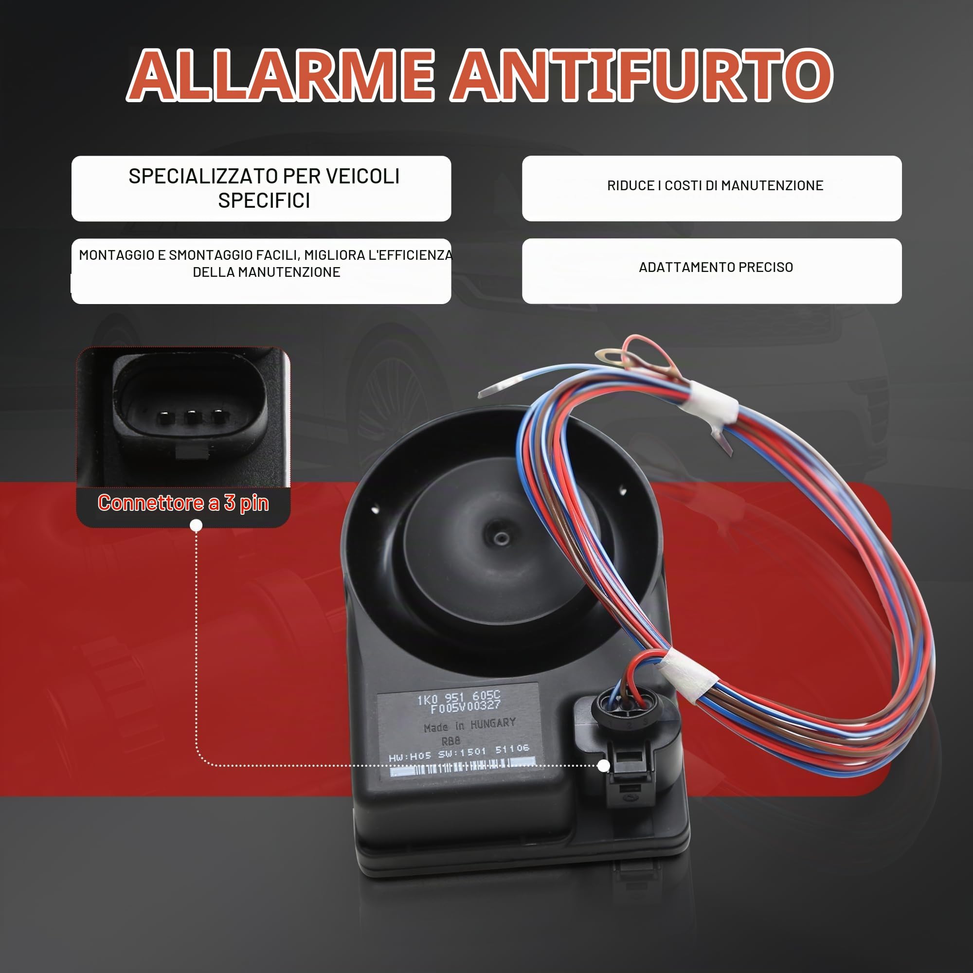 Sirena antifurto per allarme, 12 V, STD, compatibile con Volkswagen, Audi, confezione da 1