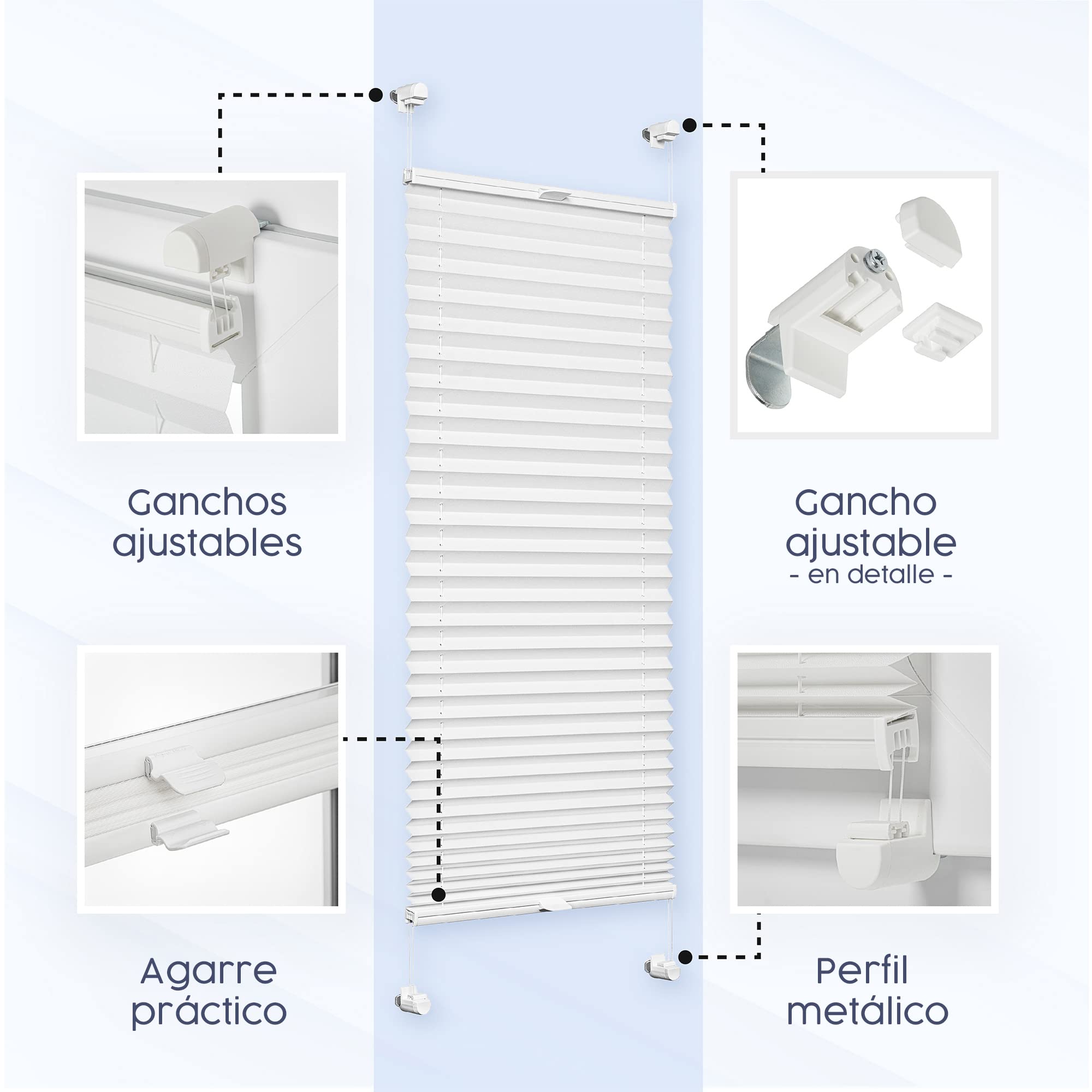 Concept Blinds - Persiana Plisada Personalizada SIN perforación - Colección Premium 18 Colores de Tela - Montaje rápido y fácil (Altura de 150 cm a 230 cm)