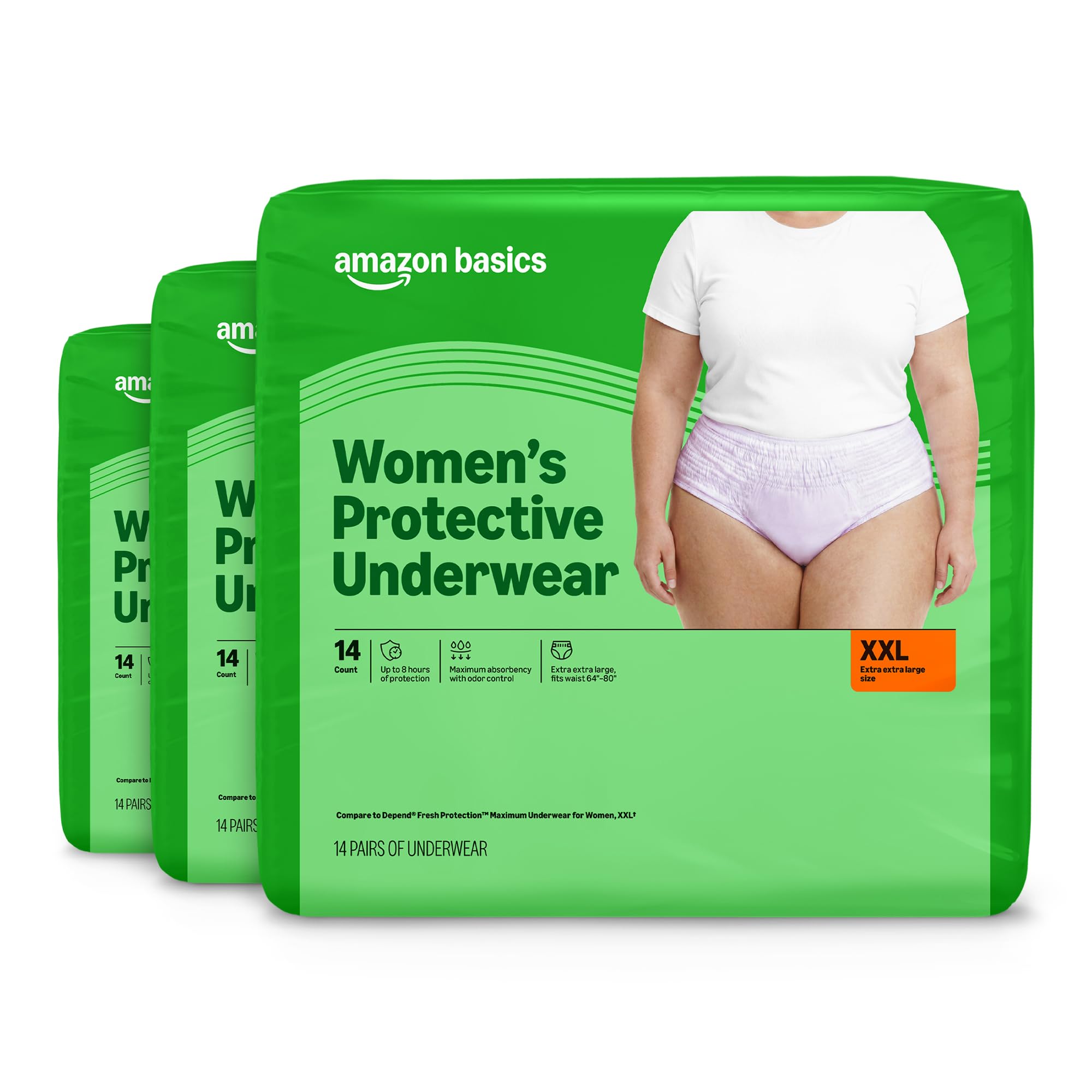 Amazon Basics Postpartum Incontinence Underwear, Maximum Absorbency, XX-Large, Lavender, 42 Count