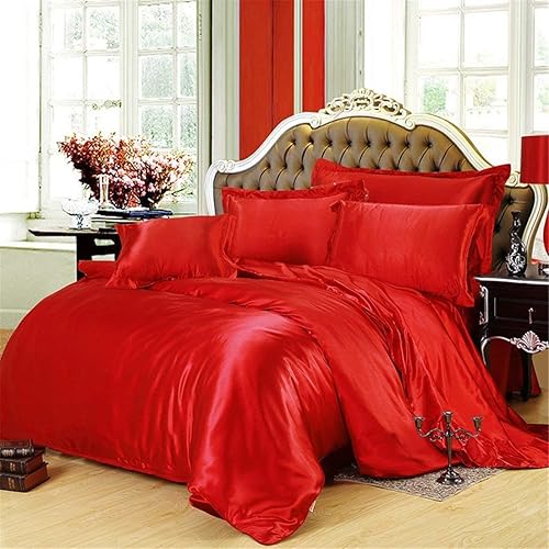 Reliable Bedding 100% Pure Silk Satin Sheet Set 7pcs, Silk Fitted Sheet 15'' Deep Pocket,Silk Flat Sheet,Silk Duvet Cover & Pillowcases Set !!!Silver Grey/Queen