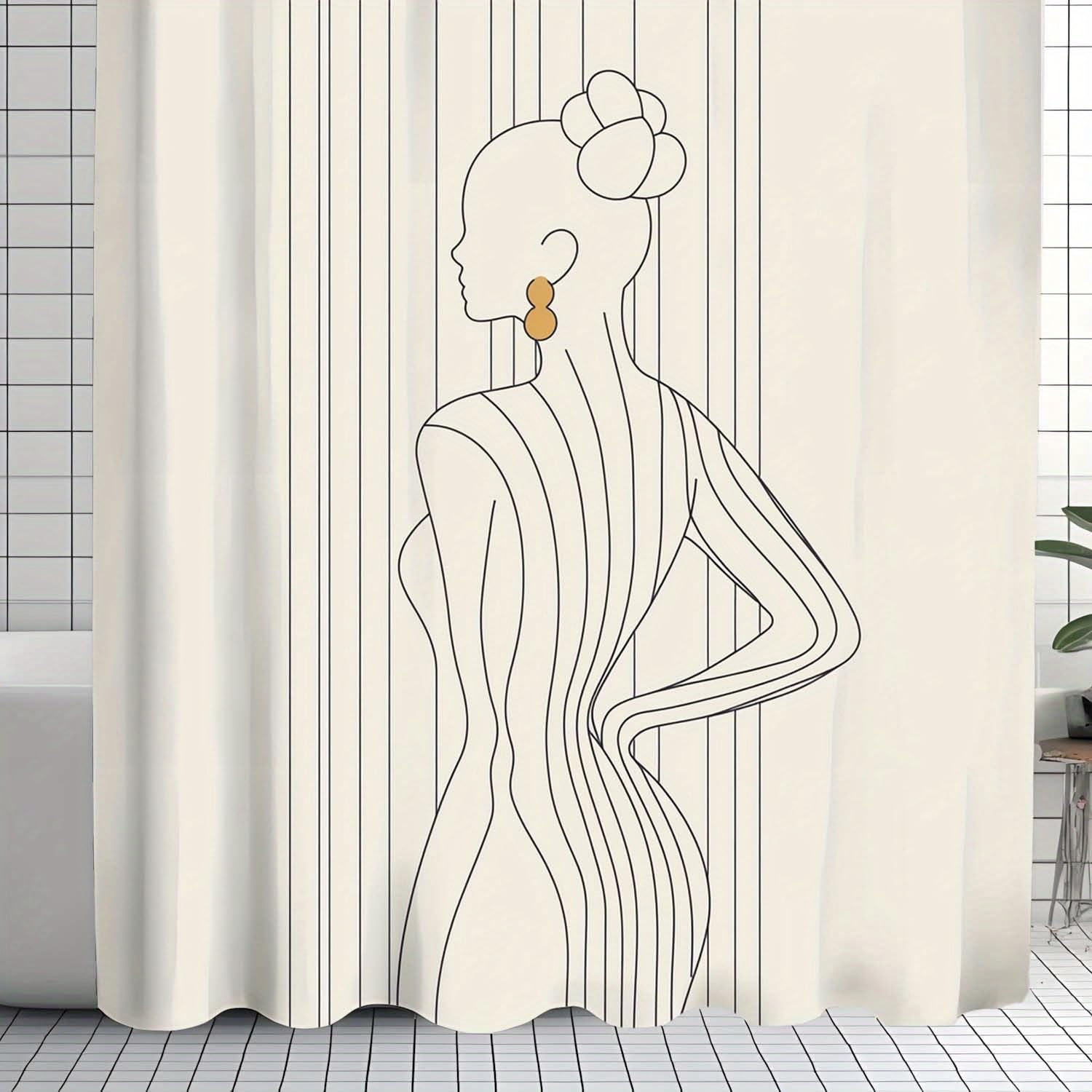 SPXLUCAU Elegant Side Profile Art Print Shower Curtain Polyester, Modern Minimalist Design with Vertical Stripes, Bathroom Curtains(120x180cm/47x71in(WxH)