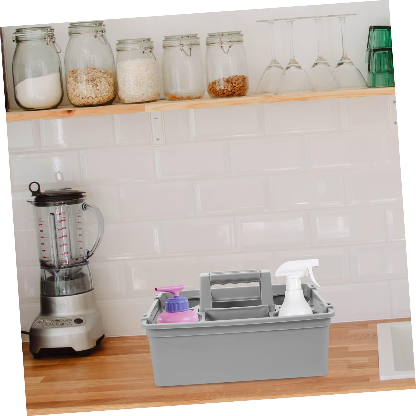 Cesta de Almacenamiento Compartimentos Separados y Asa Ergonómica para Organizador Productos de Limpieza en Plástico Resistente y Transporte Cómodo