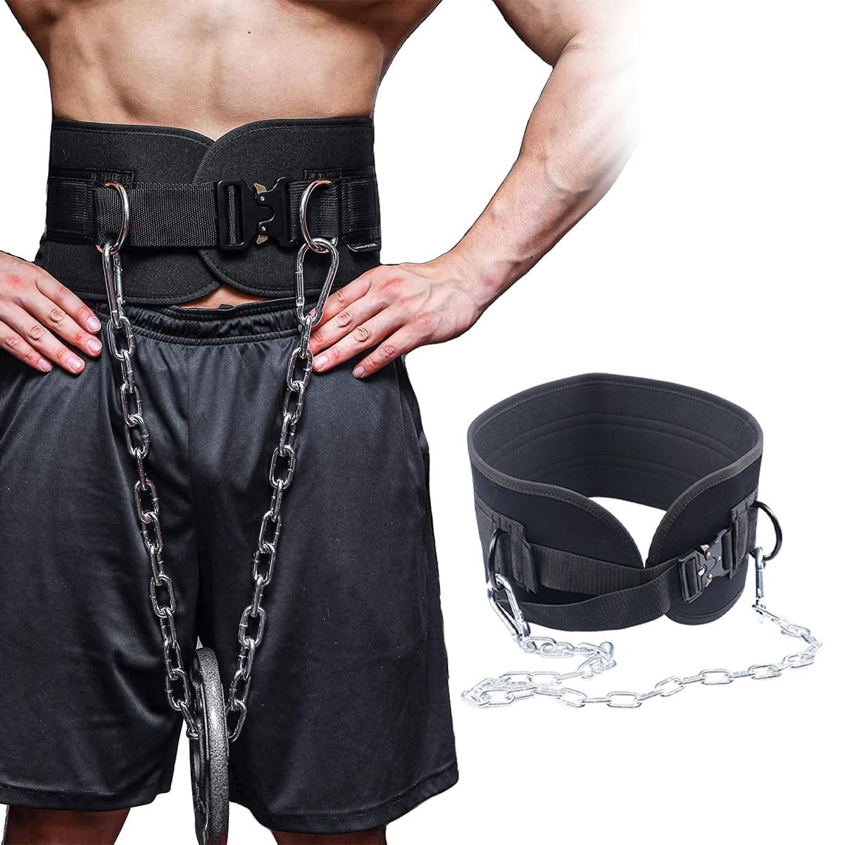 Dip Belt with Chain & buckle Weighted Chin Up for Weightlifting Powerlifting Strength Training Pull Up Waist Back Support Weight Lifting Waist Belt for Men Crossfit home workout Bodybuilding