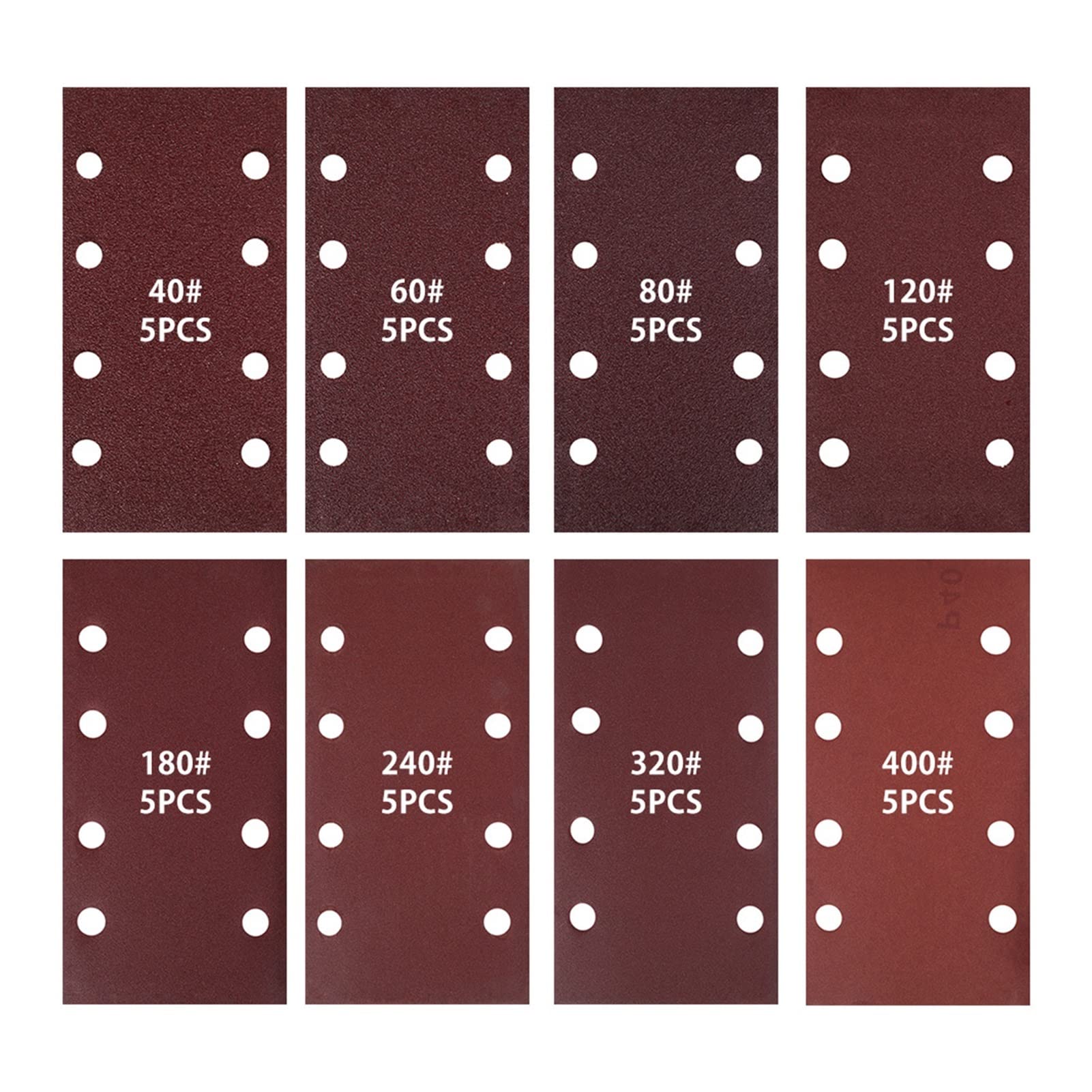 Papel de lija abrasivo ZSBLXHHJD 40 hojas de papel de lija 93x185mm Papel de lija Hook and Loop Pad Punch 8 Hole Rectangular Sandpaper 40-400 Grit (Color : 40PCS)