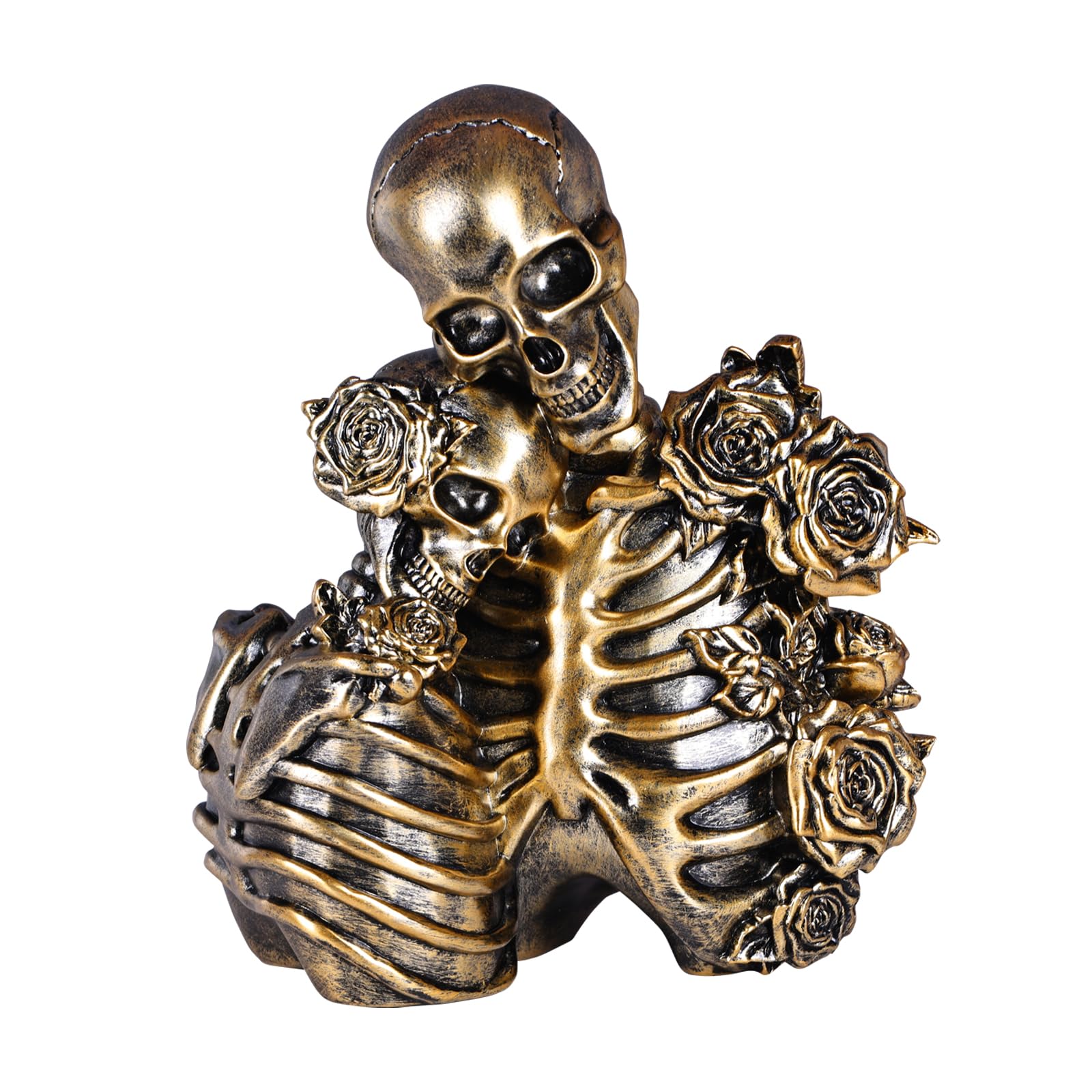 XYQXYQ Skull Decor Halloween Decoration: Skeleton Couple Figurines Resin Gothic Statues Vintage Home Decor for Shelf Table Mantel Collectible Wedding Gift (B)