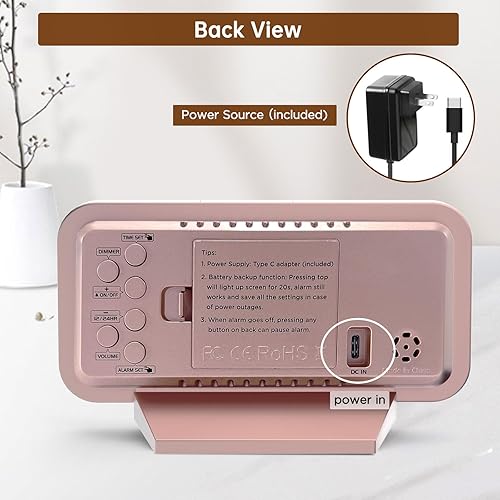 Miniatura 6 de Peakeep Slim Digital Mirror Aesthetic Alarm Clock for Bedroom Living Decor, Plug in Electric Clock Big LED Modern Small Table Clock for Office Desk,