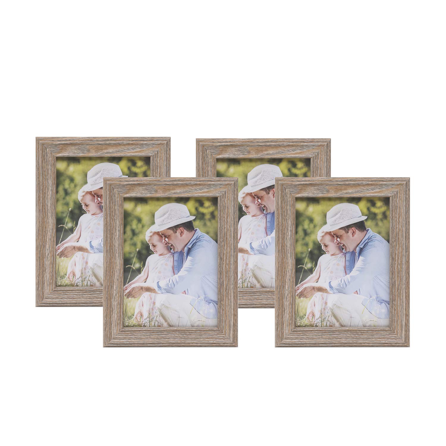 Adeco6x8 Decorative Wood Wall Hanging and Tabletop Picture Frame, Set of 4, Natural Wood