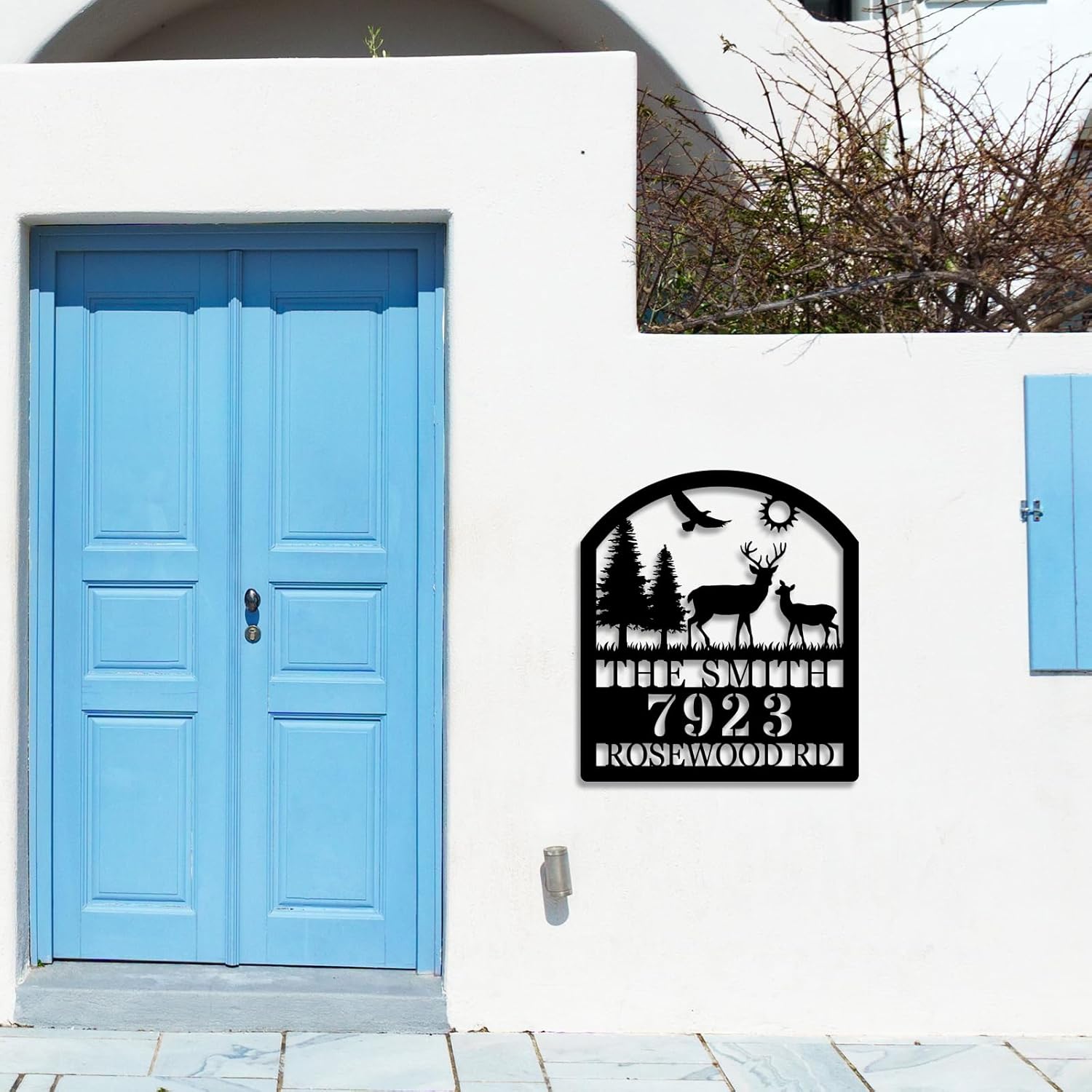 Custom Dog or Deer Address Sign, Personalized Metal House Number Sign, Outdoor Address Signs for Houses, Yard, Porch, Fence, or Gate (deer)