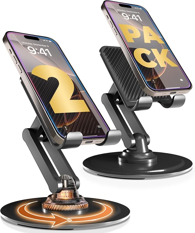 COOPER Soporte giratorio de 360° para teléfono celular para escritorio, soporte para teléfono de escritorio | Giratorio de 360°, ajustable, plegable, portátil, base de metal, soporte para teléfono celular para escritorio; Se adapta a todos los teléfonos Samsung y Android.
