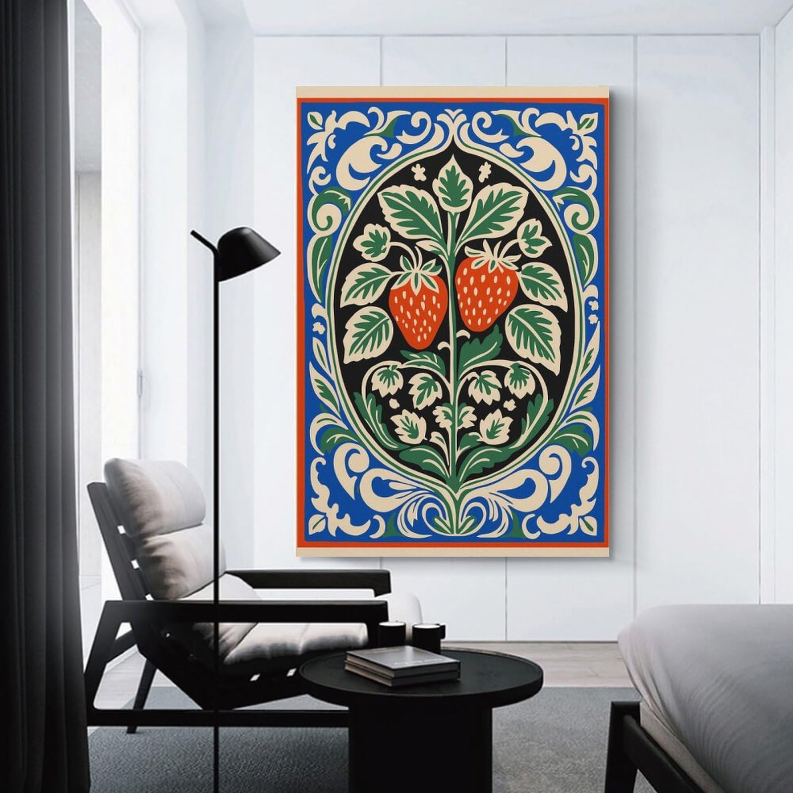 Junmoney Strawberry Plant with Ornate Border Room Decor Wall Art, 20x30inch(50x75cm), for Bedroom, Guest Room Or Reading Nook, Home Artwork with A Soft Interior Feel