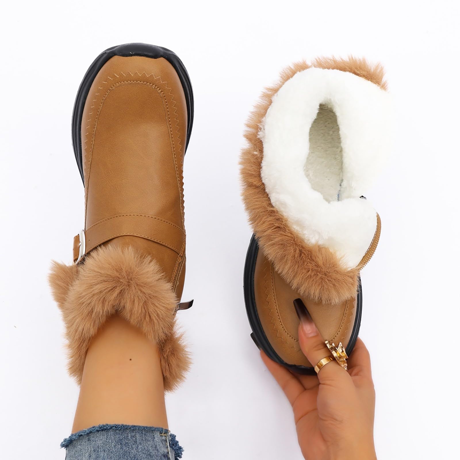 Cocila Botines Mujer con Cremallera Lateral En El Puño Y Correa De Hebilla, Botas Cómodas Invierno para Ante Azul Altas Tacon Negros Barefoot Planos Piel Zapatillas Blancas Zapatos Baile Latino