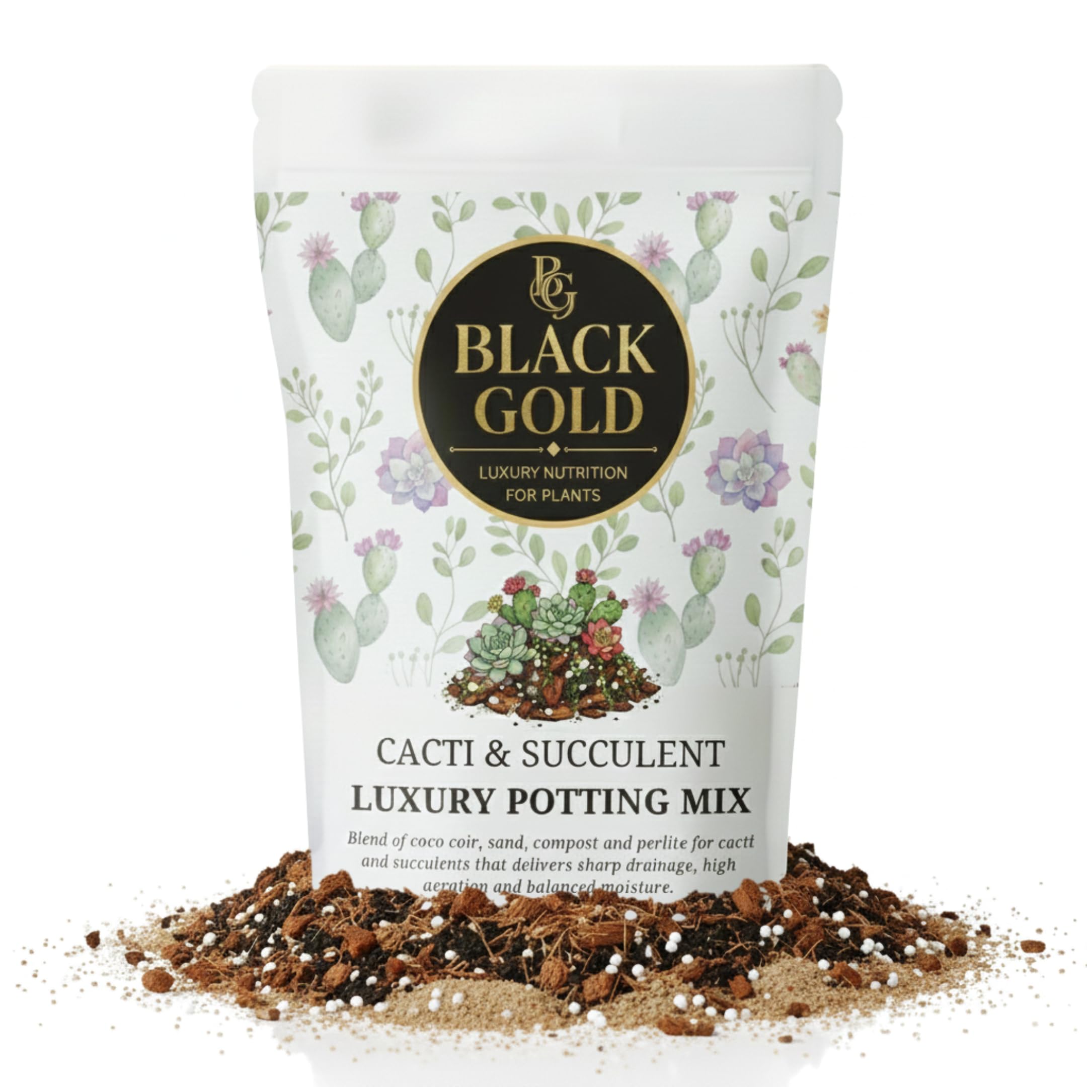 Black Gold Cacti & Succulent Potting Mix – Gritty, Fast-Draining Coir, Sand & Perlite Blend for Indoor Desert Plants – Clean, Aerated Repotting Soil (10L)