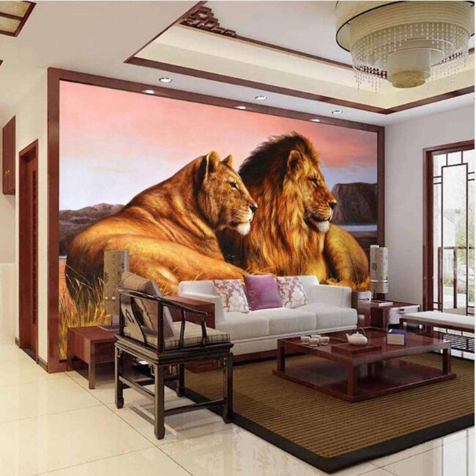 Tapeta ścienna żółty i lew szer. 200 x wys. 175 cm mural ścienny 3D tapeta naklejki do salonu sypialni niesamoprzylepne