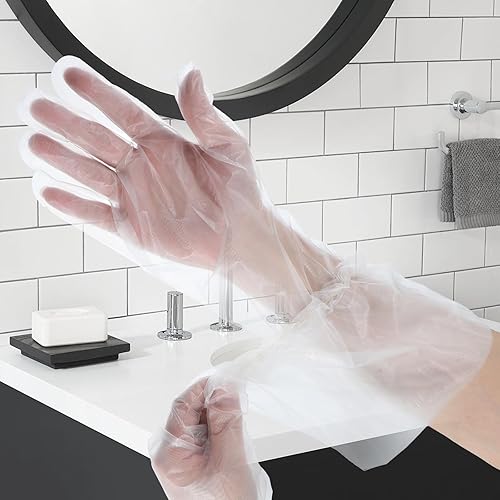 Miniatura 7 de Guantes de limpieza de manga larga, 20 unidades, desechables, longitud del codo, manga de plástico, reutilizables e impermeables, guantes