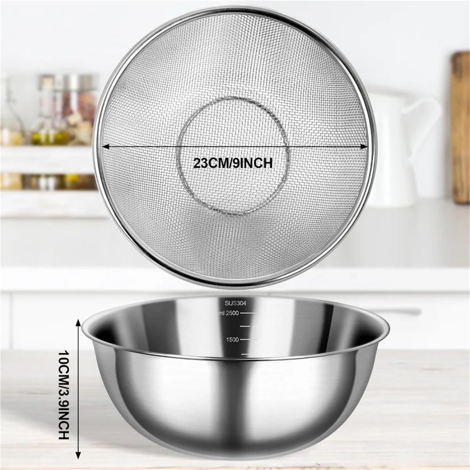Durszlak Sitko Miska do mieszania 304 Metalowy ze stali nierdzewnej z mikroporowatą pojemnością 4,5 Qt o dużej pojemności(Mini two)